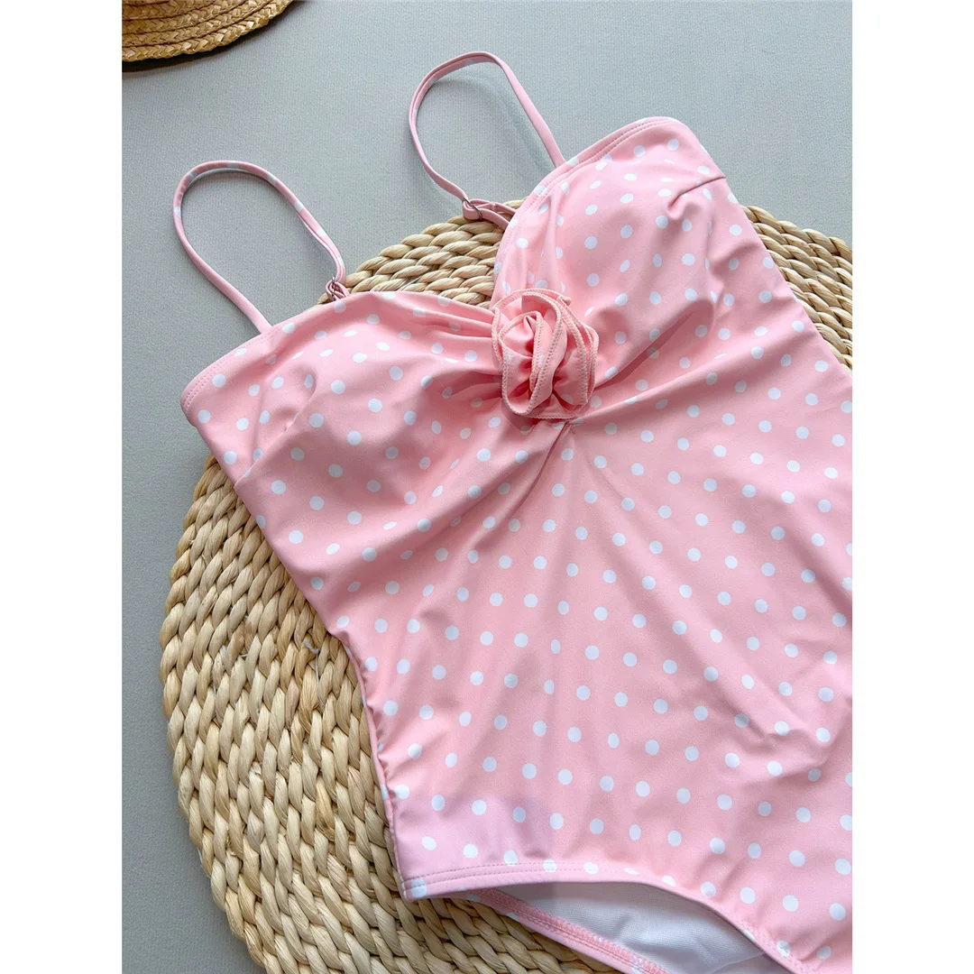 2026 Neuer 3D-Blumen-Punkte Scrunch-Butt Einteiliger Badeanzug Damen-Bademode mit hohem Beinausschnitt und Polsterung Badeanzug Schwimmanzug V6890 – Detail 9