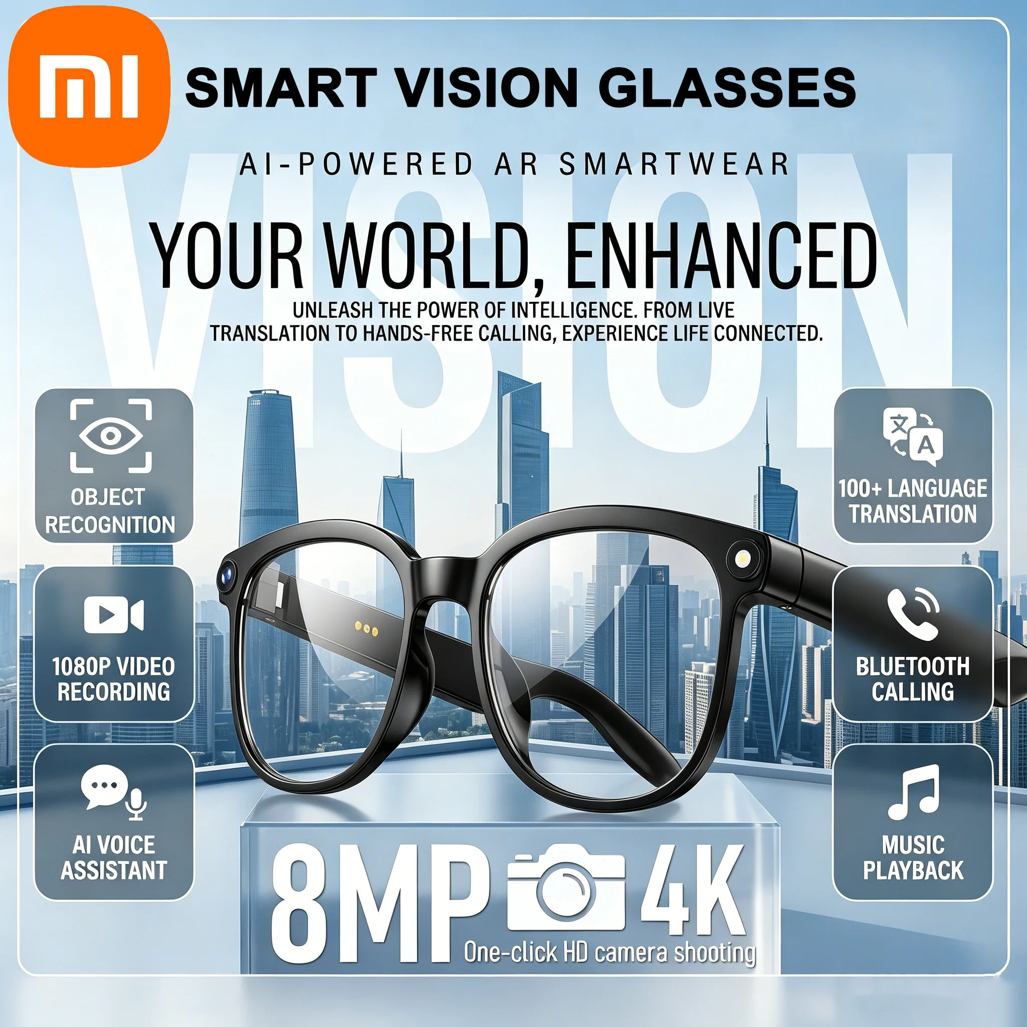Okulary Xiaomi 4K 800W z Kamerą, Fotochromowe, Wielofunkcyjne, Inteligentne Okulary AI, Połączenia Bluetooth, Wideo, Zdjęcia, Muzyka, Tłumaczenie