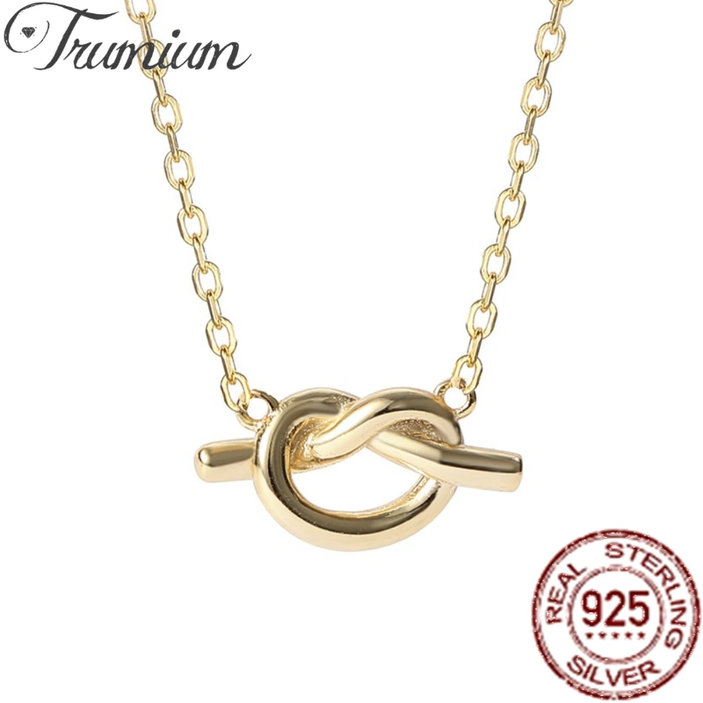 

Trumium 925 Sterling Silver Hollow Knot Heart Necklace for Women Plated 18K Gold Love Pendant Choker Fashion Jewelry Wholesale
