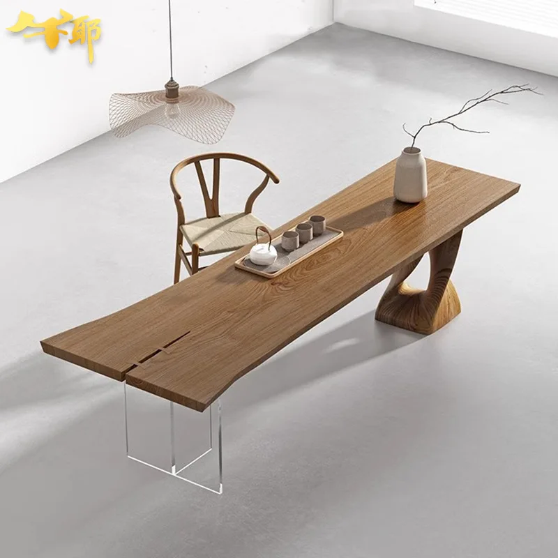Wabi Sansan wind solid wood pier stump suspension tea table log whole board special-shaped guest tea table  wood tea table