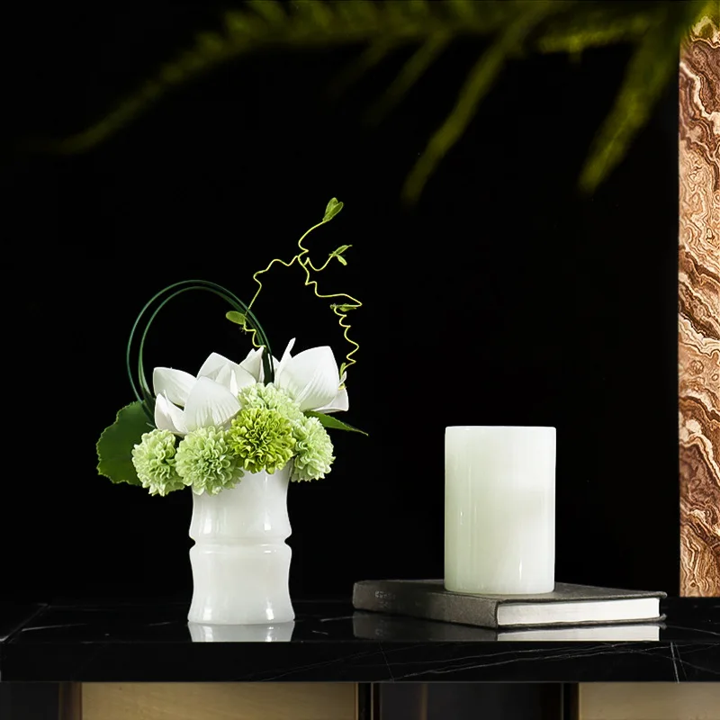 New Chinese natural jade vase flower arrangement overhead living room coffee table, floral design sense medieval flower ware