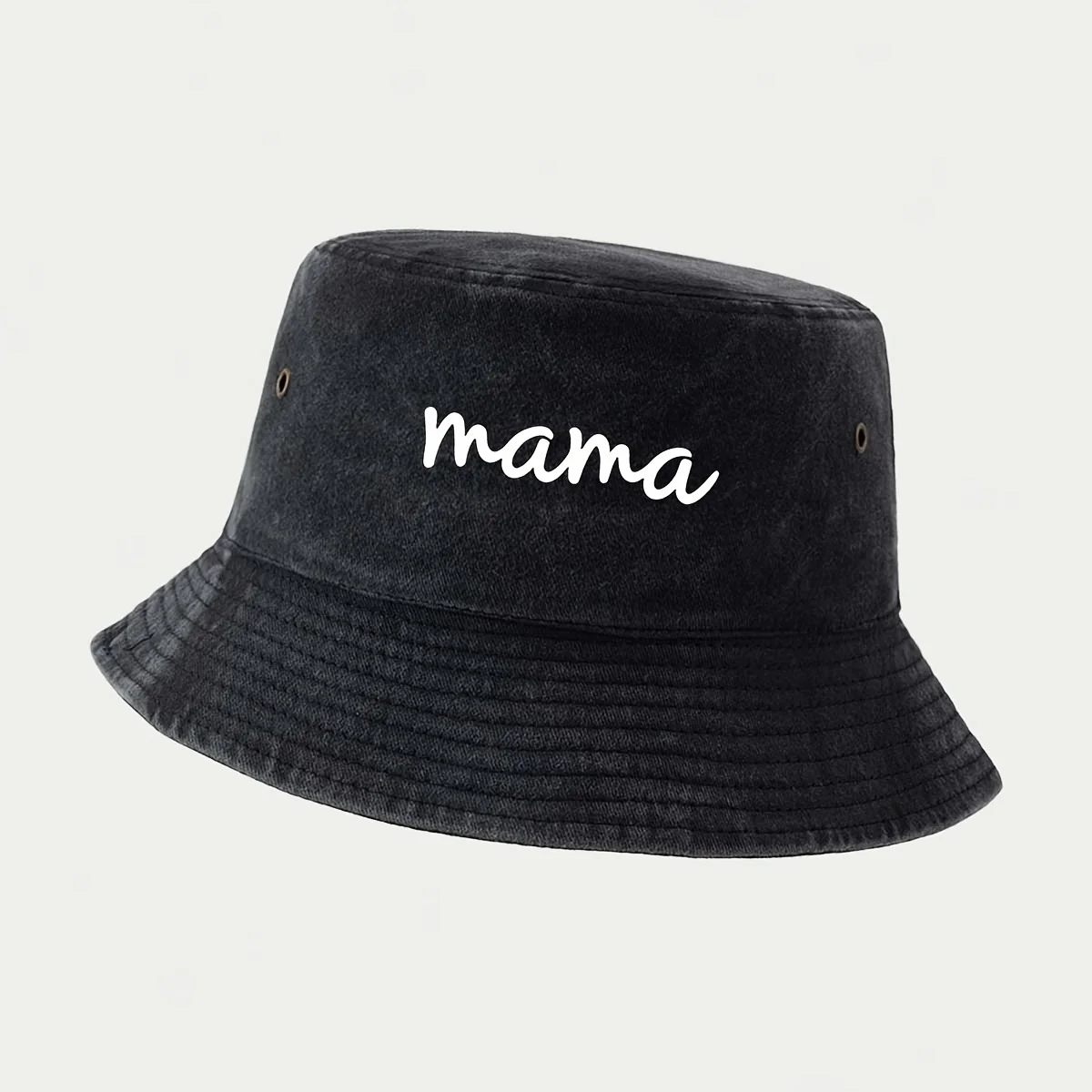 Fisherman Hat with Hand-Written Cursive Mama Pattern, American Fresh Morandi Casual Style Fishing Cap, Easy to Clean Comfortable