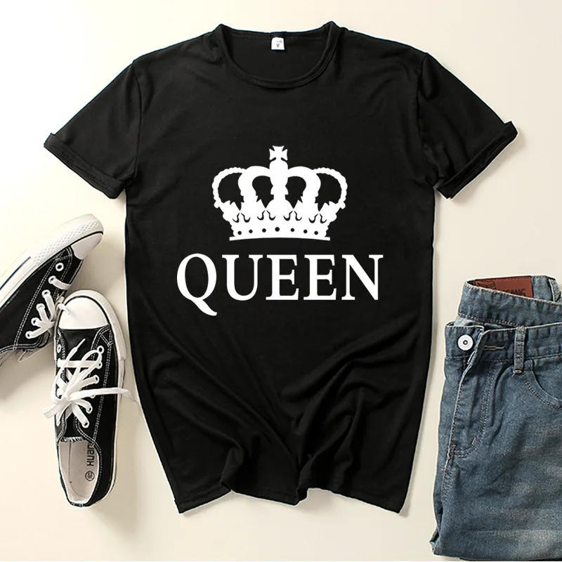 

King Queen Couples T Shirt King Queen Crown Print Couple Tshirt Summer Fashion Woman T-shirt Casual O-Neck Tops Lovers Tee Shirt