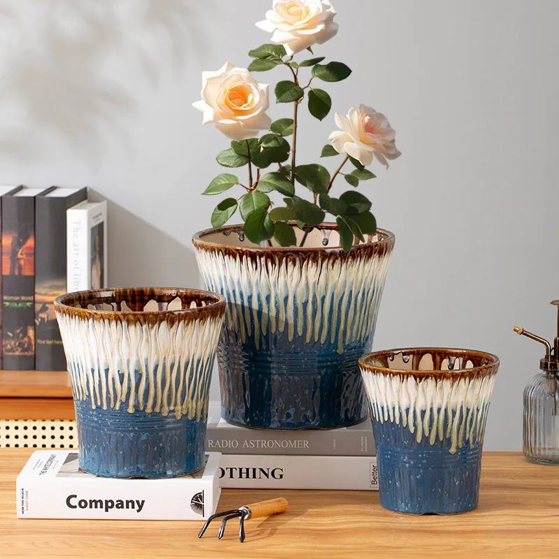 YFY household ceramic flower pot large diameter Nordic style potted plant fortune tree green dill clivia