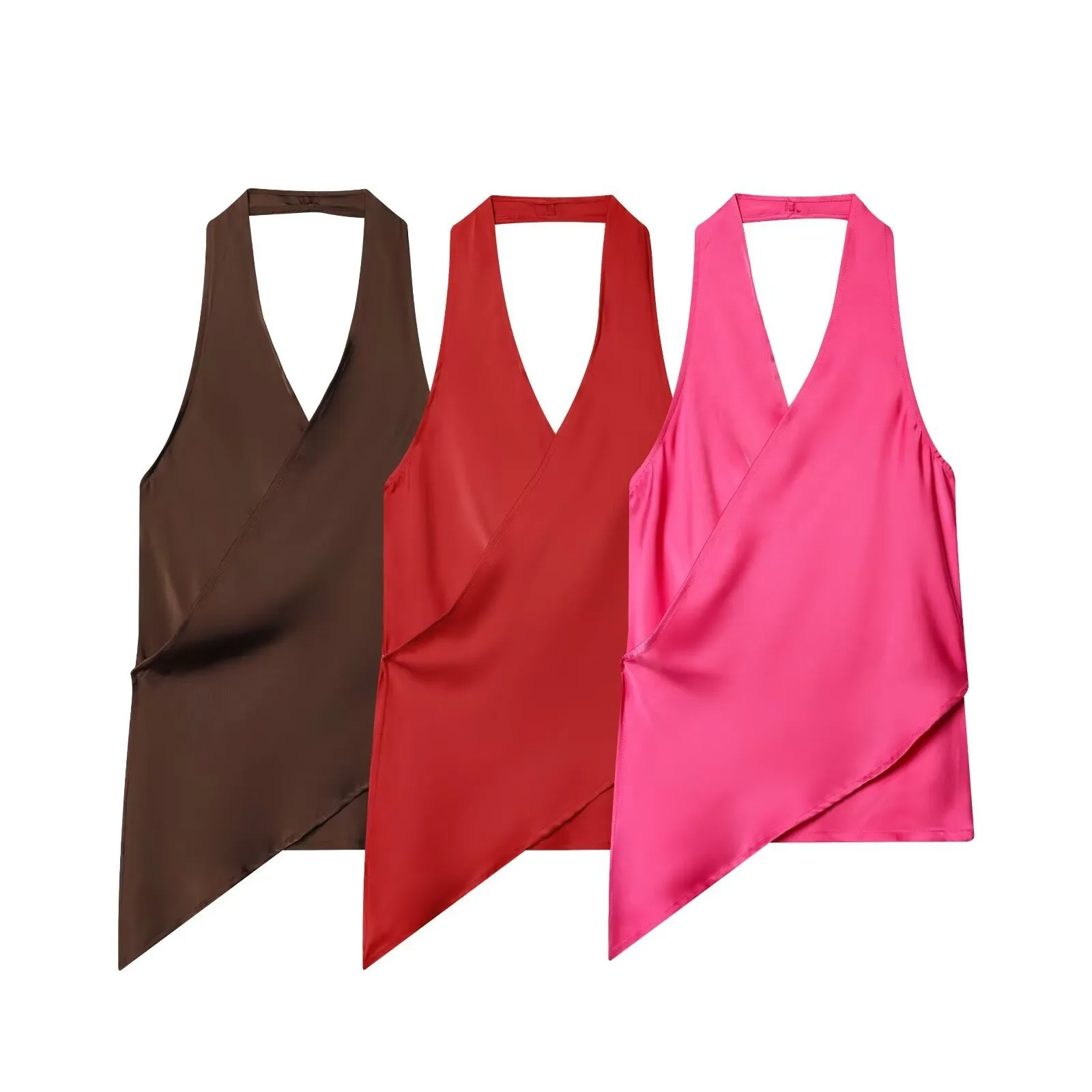 Spring New Lazy Silk Satin Texture Neck Collar Top