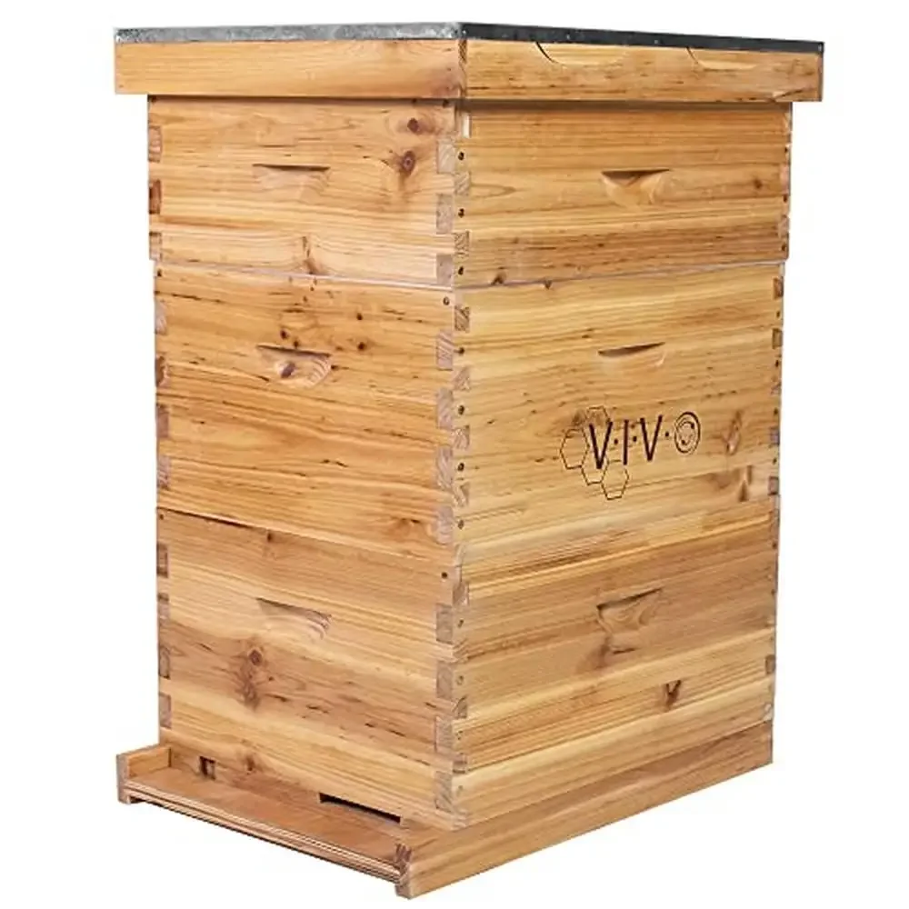 Langstroth 10 Frame Bee Hive Beeswax Coated Built-in Top Vents 2 Deep Boxes 1 Medium Box Beehive Kit Queen Excluder Telescopic