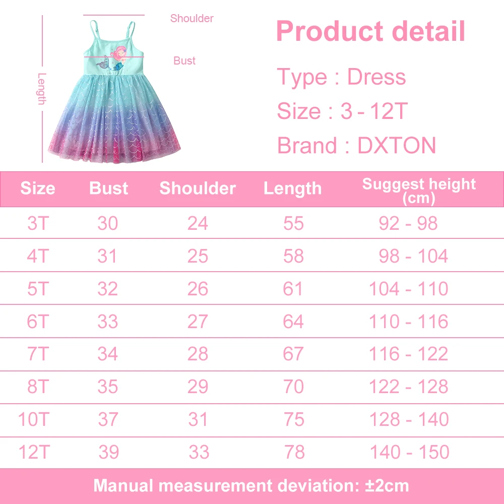 DXTON Mermaid Dress For Girls Sling Suspended Gradient Summer Kids Dress Cartoon Sequined Princess Dress Children Party Costumes