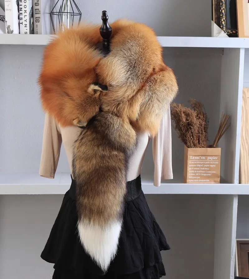 

Fox scarf whole super large real fur winter warm fluffy the whole real wool collar scarf shawl fluffy shawl coat accessories