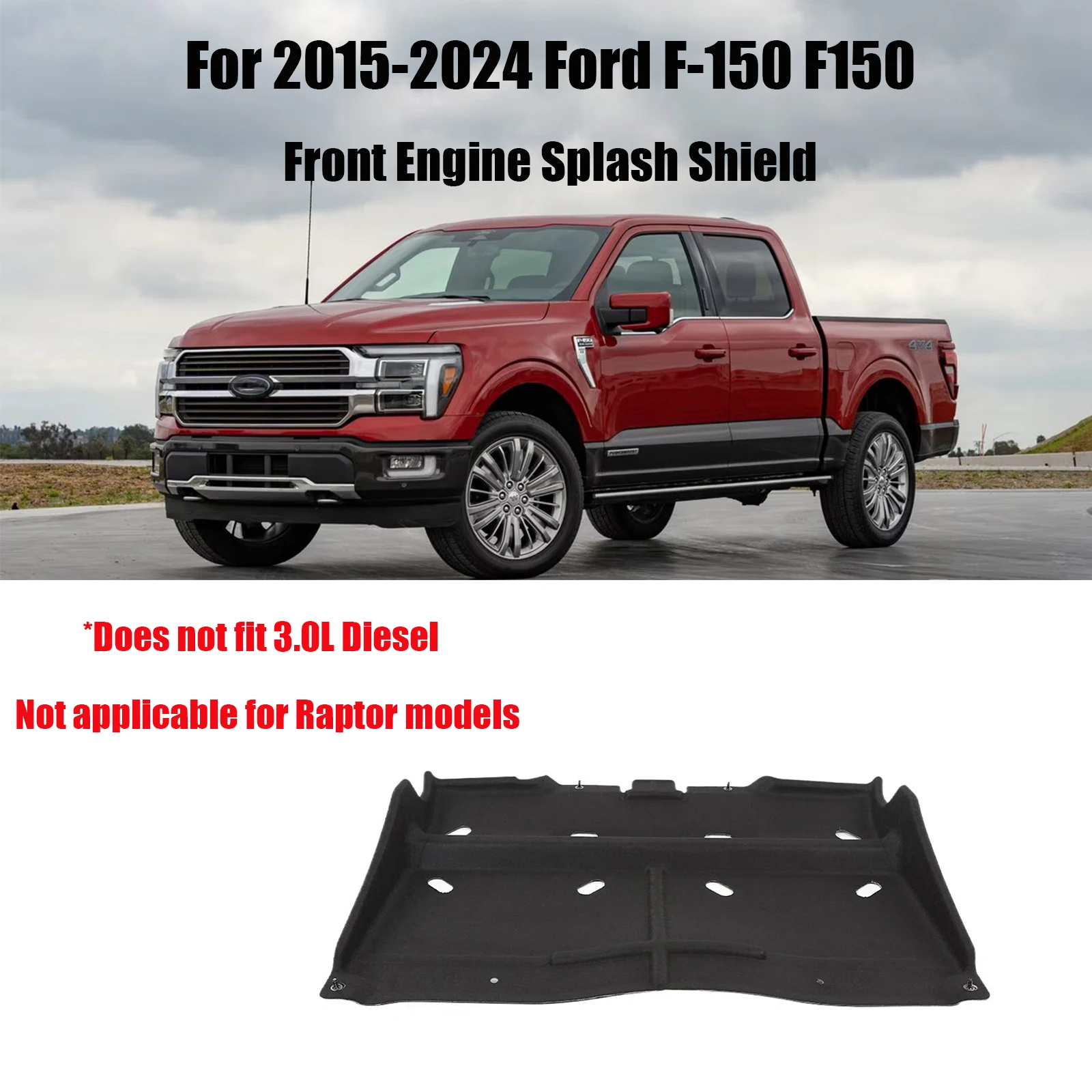 Front Engine Splash Shield Guard ML3Z-7222-D For 2015-2024 Ford F-150 F150  Under Cover Panel Under Diaper Gas Motor Replacement