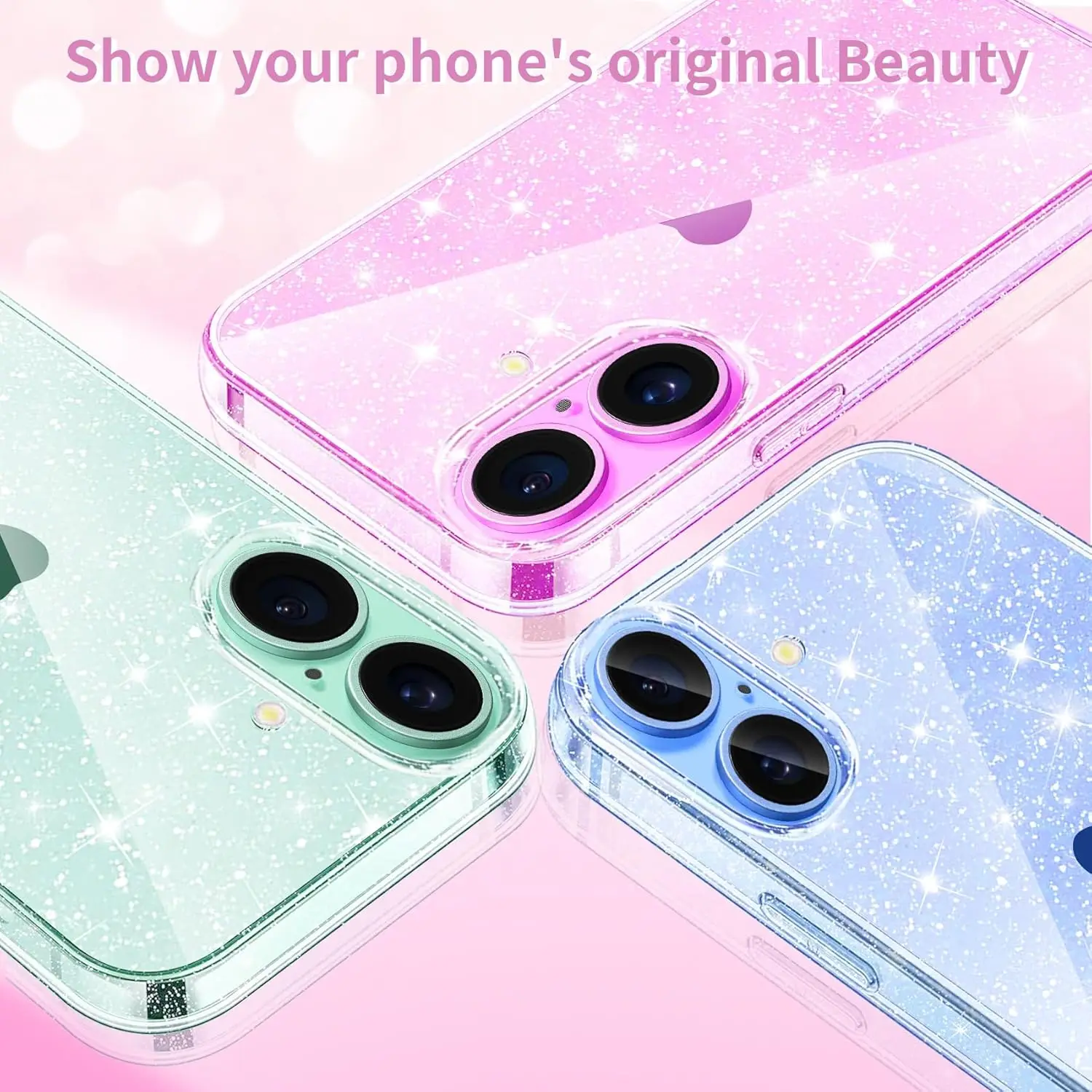 Clear Glitter Case For iPhone 16 Pro Max 15 Plus 14 13 Mini 12 11 X XS XR SE 2022 2020 8 7 15Pro 16Pro Sparkle Bling Phone Cover