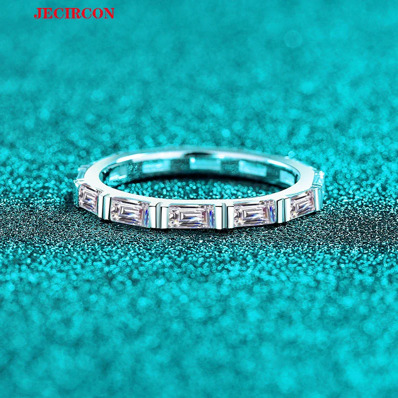 

Кольцо JECIRCON из стерлингового серебра 925 пробы с муассанитом, геометрический прямоугольный бамбуковый шарнир Eternity Band, роскошный минималистичный универсальный вариант