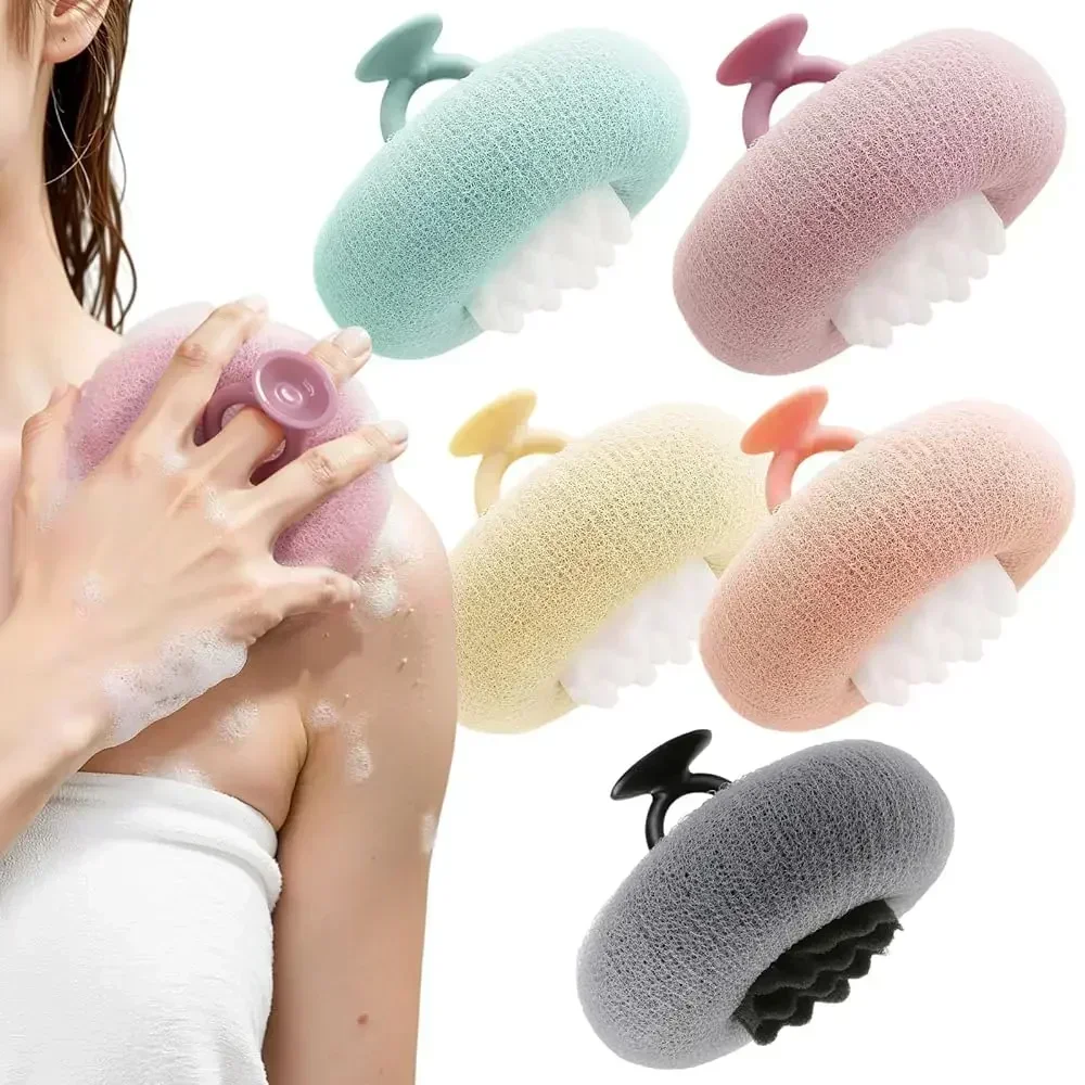 

5 Packs Bath Sponge Shower Loofah, 2 in 1 Exfoliating Body Scrubber Exfoliator Net Sponges with Finger Rings, Super Soft Sunf