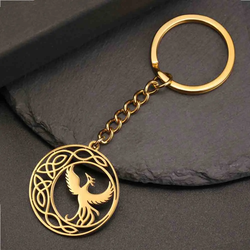 

My Shape Phoenix Eagle Pendant Keychains Stainless Steel Birds Wings Crescent Moon Celtics Knot Keyring Vintage Amulet Jewelry