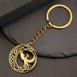 My Shape Phoenix Eagle Pendant Keychains Stainless Steel Birds Wings Crescent Moon Celtics Knot Keyring Vintage Amulet Jewelry