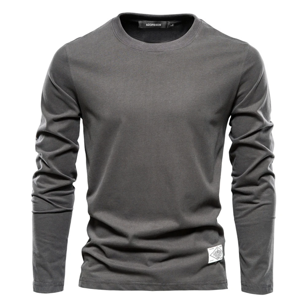 2024 Spring Summer Long Sleeve Men\'s T-shirts 100% Cotton Solid Color Casual Sport Male Classic Tops Quality T Shirt for Me