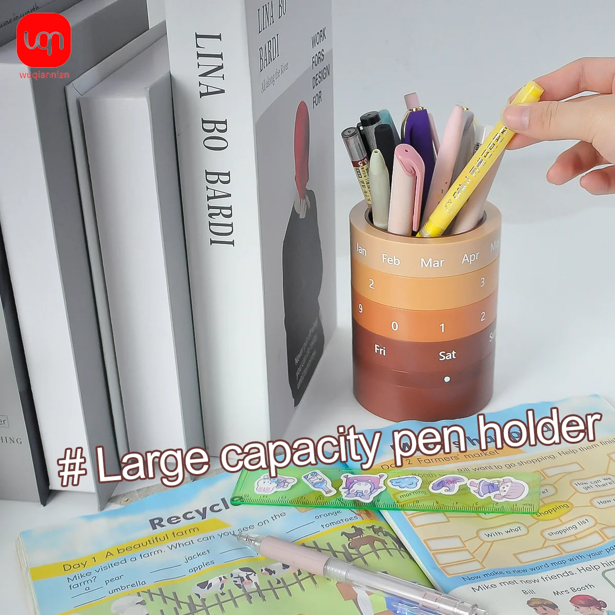 WQN 1pc High-Quality Brown Color Storage Pen Holder - Removable Design, Circular Shape for Portability. Large Capacity to Store