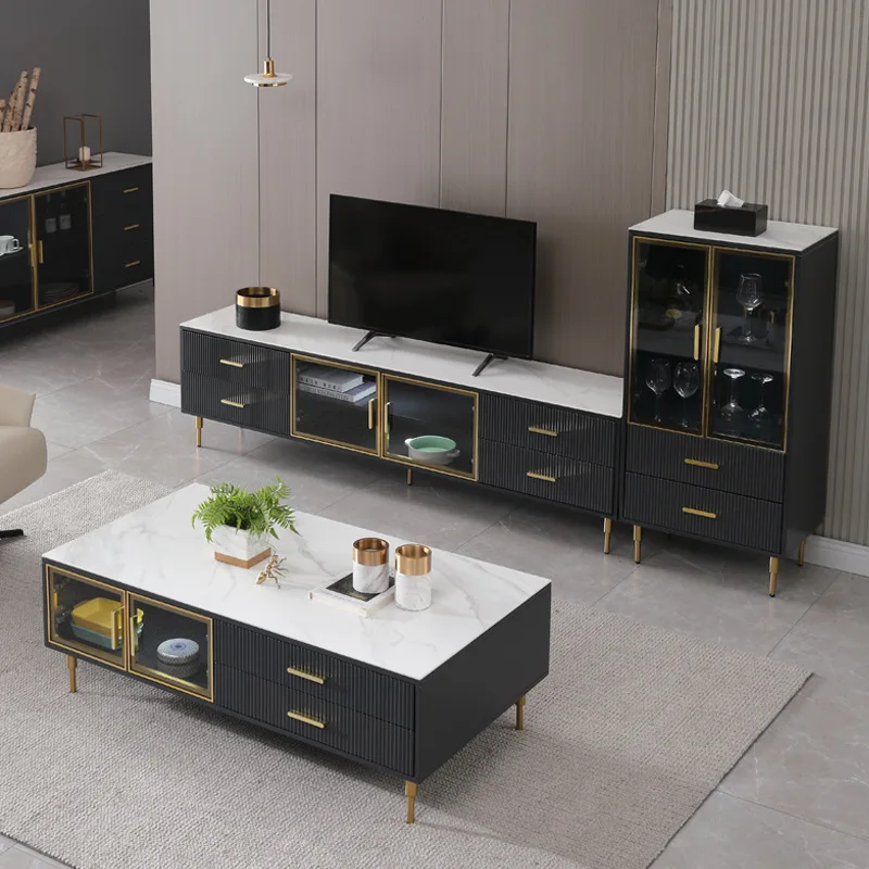 

ah-Rock Plate Coffee Table TV Cabinet Combination Living Room Household Simple Modern Luxury Minimalist Tea Table Rectangular！