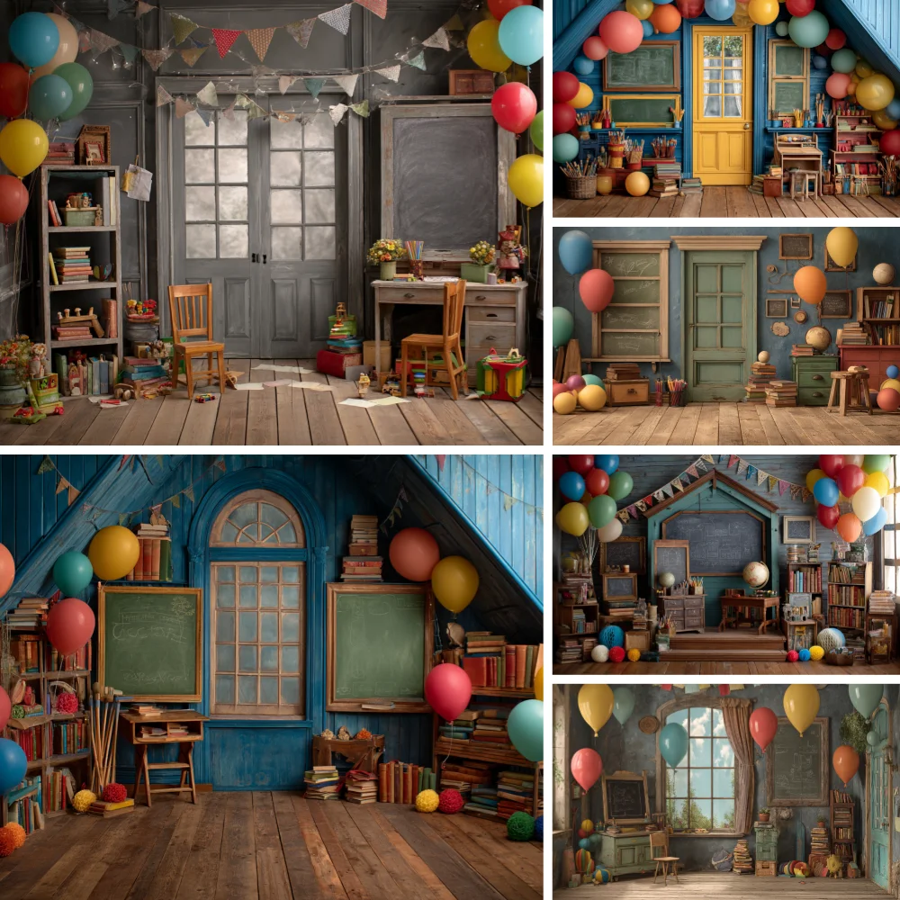 

Back to School Blackboard Graduation Photography Background Kids Birthday Portrait Backdrop Library Bookshelf Photo Studio Decor