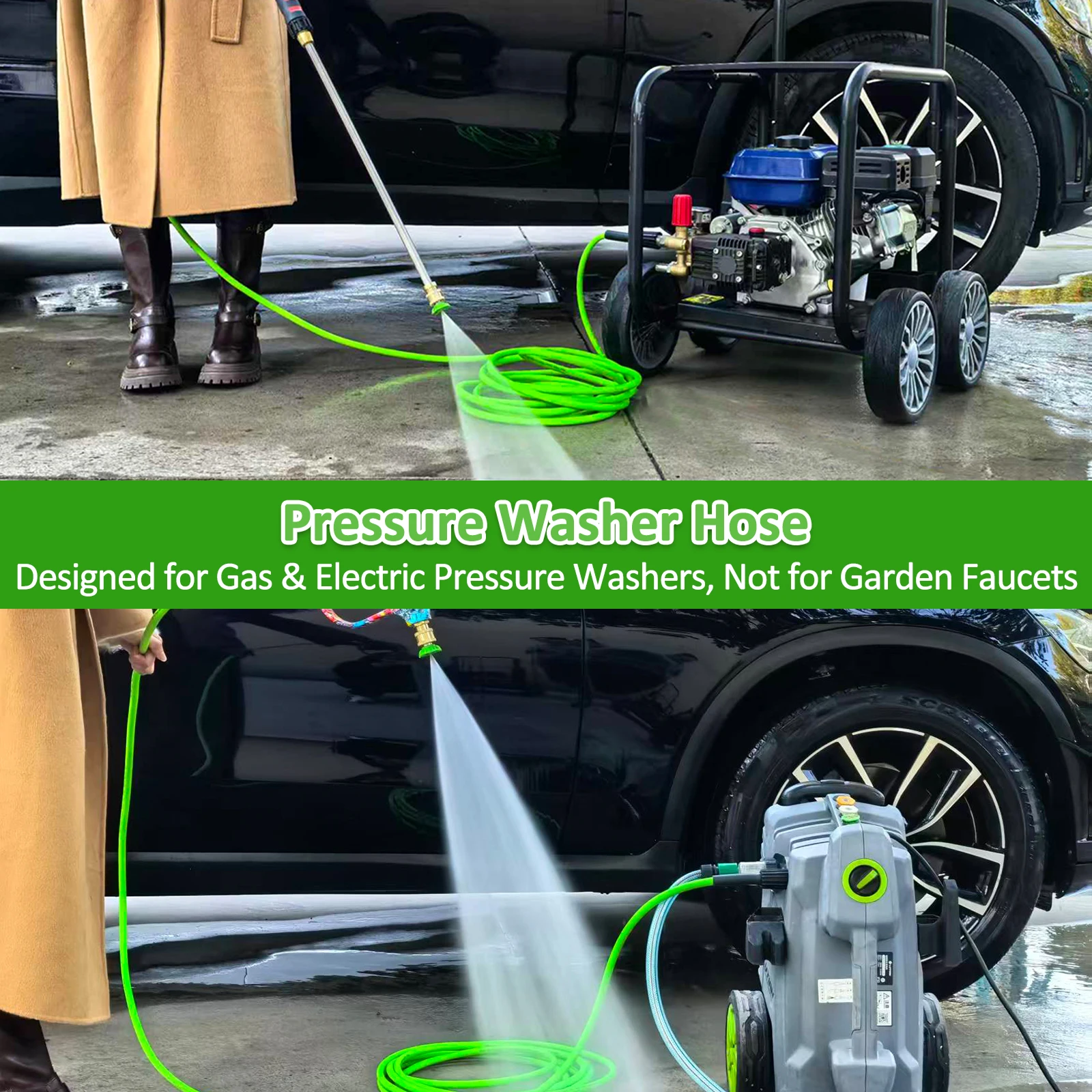 15m/50ft Super Flexible Pressure Washer Hose 2900 PSI Kink Resistant Power Washer Hose 1/4 CarWash Extension Hose M22-pin 14/15