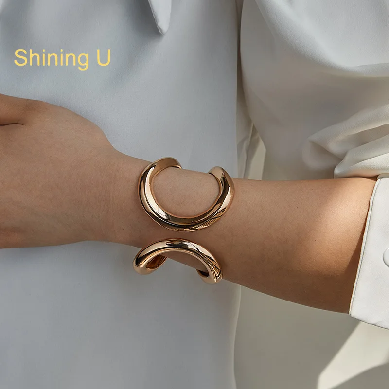 

Shining U Light Yellow Gold Color Geometric Open Bangle for Women Fashion Jewely Gift