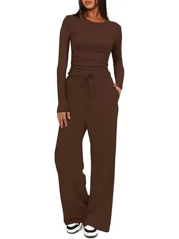 Autumn and Winter New Comfortable Casual Sports Style Solid Color Popular Long Sleeved Pants Women's Set Two-piece Set