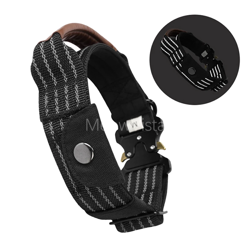 

2026 New Tactical Dog Collar with AirTag Holder Heavy Duty Adjustable Reflective Nylon Large Dog Collar for Training Activities