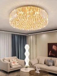 Gold Modern Luxury Round Crystal Ceiling Lamps Led Home Appliance Living Room Roof Light Fixture Lamparas De Techo Cristal