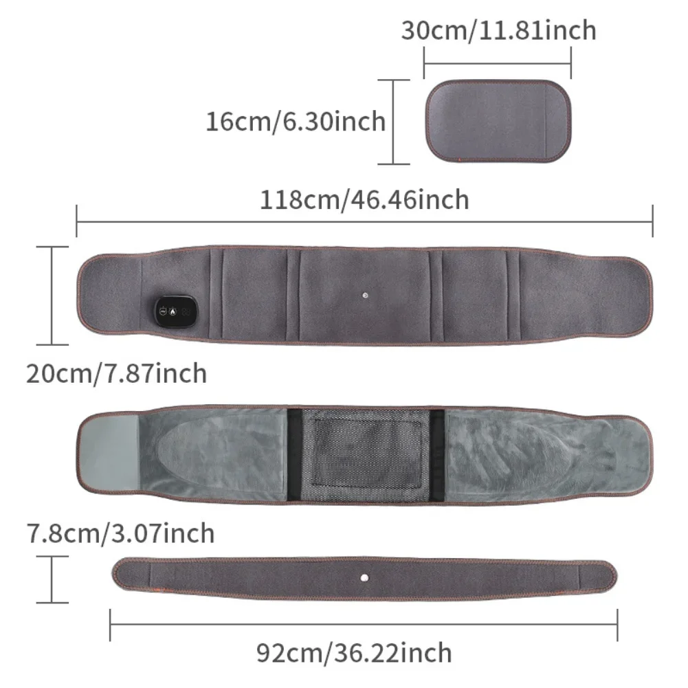 Wireless electric heating pad and massage belt for waist support breathable lightweight diving fabric rechargeable