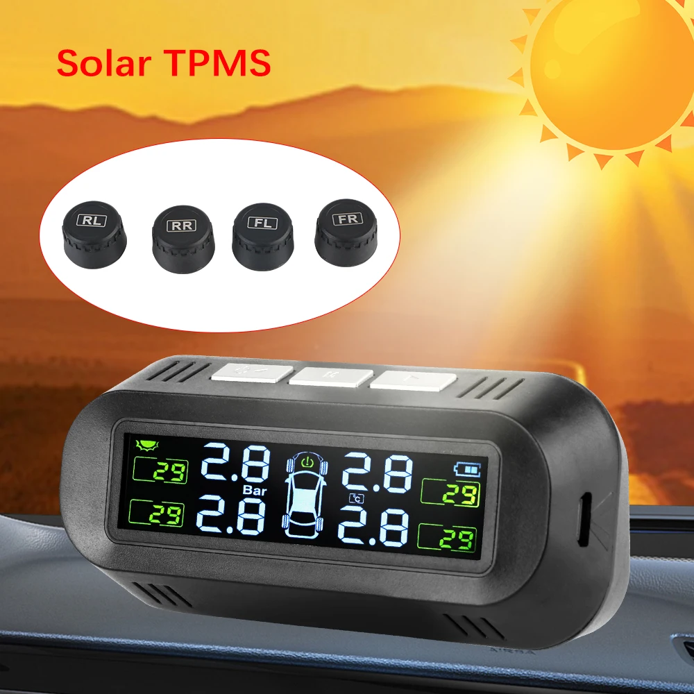 

Tire Pressure Monitoring System Solar/USB Powered Digital LCD Display Auto Security Alarm Systems Car TPMS