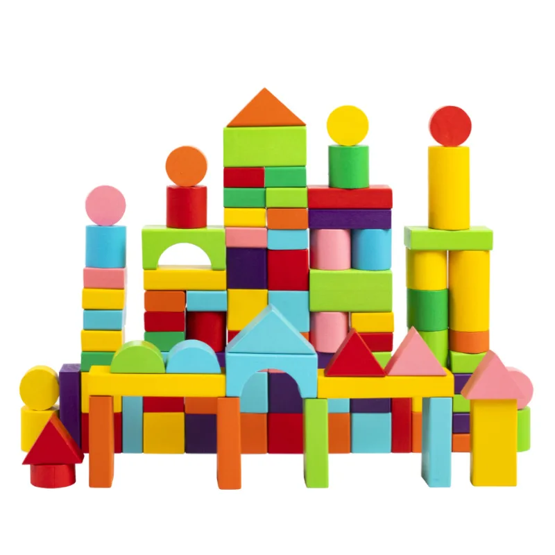 Ensemble de blocs de construction en bois avec sac de rangement, jouets en bois pour enfants, blocs de construction assemblés, jouets éducatifs précoces pour enfants