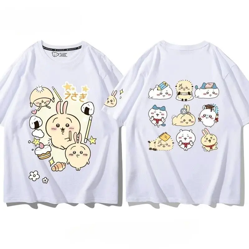 Korean Style Trend Licensed Chiikawa Kurimanju Front and Back Print T-Shirt Unisex Pure Cotton Loose Harajuku Kawaii Fan Tee