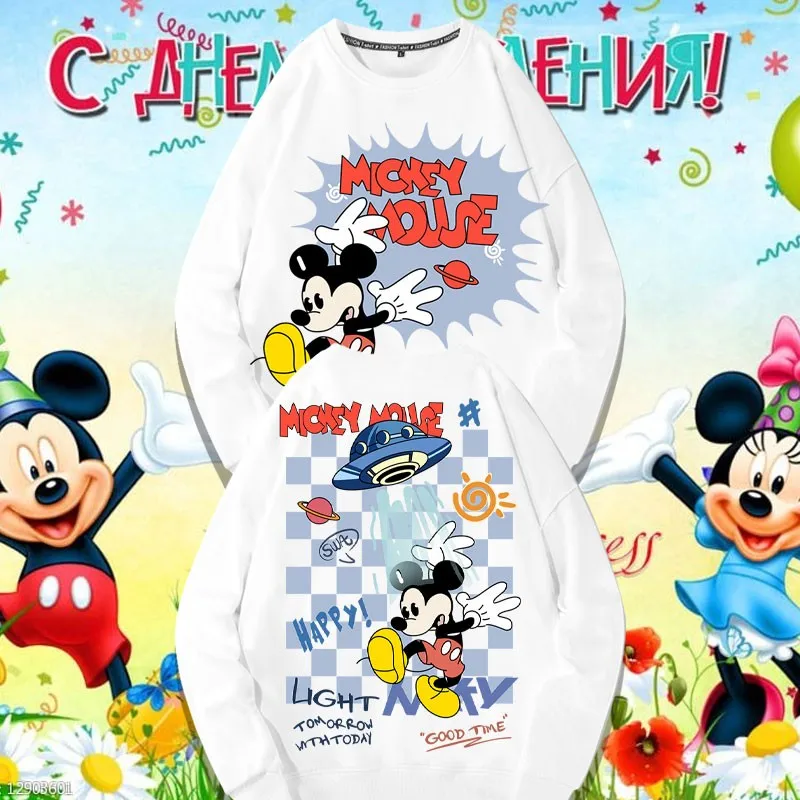 

Disney Mickey Mouse Hoodie Men Round Neck Loose Oversize Casual Animation Two Yuan Clothes