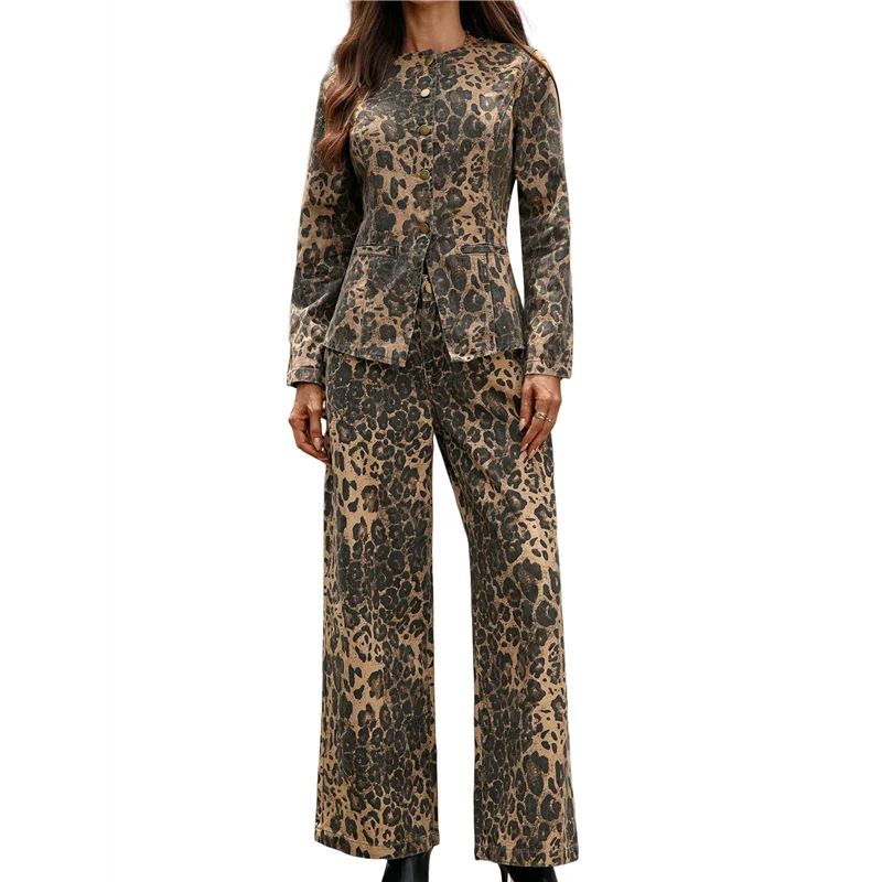 

Hot Kf-Women 2 Piece Denim Set Y2k Shirt Wide Leg Jeans Palazzo Pants Outfits