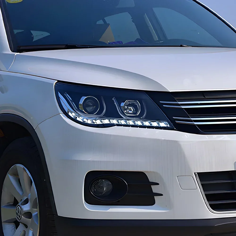 

Для 2009-2012 VW Tiguan автомобильные передние фары обновление двойной U дизайн проектор двойной объектив аксессуары светодиодные автомобильные фары в сборе