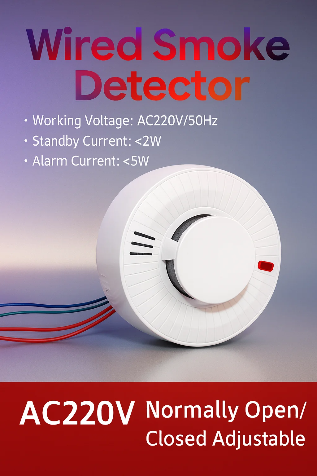Wired Smoke Detector AC220V | NO/NC Switch Output | Sensitive Fire Alarm Sensor | Industrial/Hotel/Project Security Use