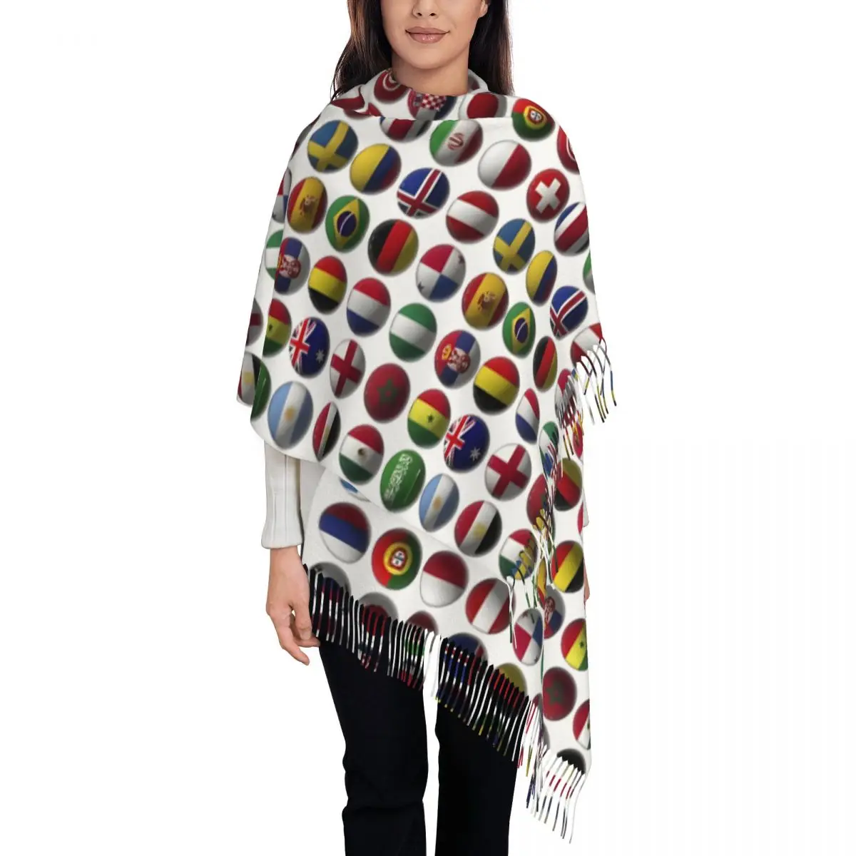 Round Countries Flags Scarf for Women Warm Winter Cashmere Shawls and Wrap Long Shawl Scarf Lightweight