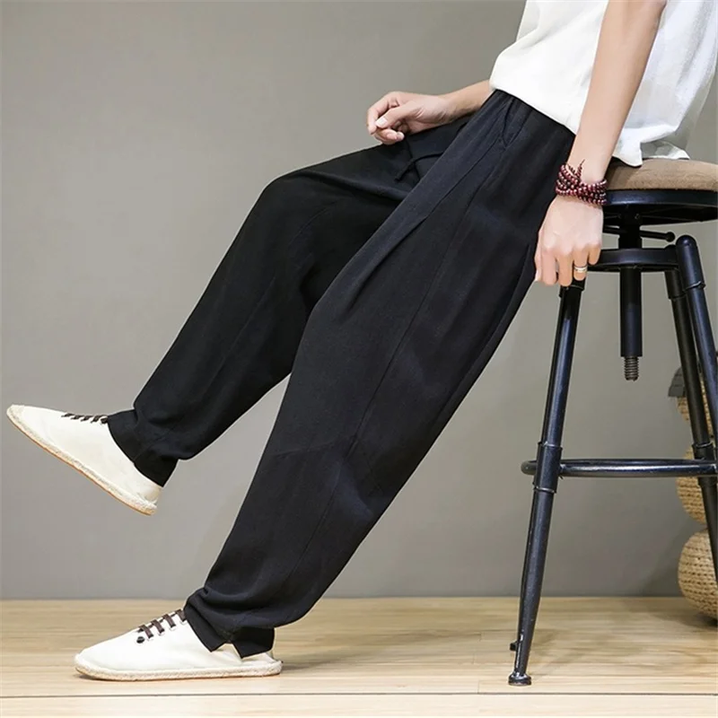 

Men's Summer Thin Breathable Linen Casual Pants Loose Straight Leg Cone ape Cotton Linen Casual Trousers Faionable Youth ...