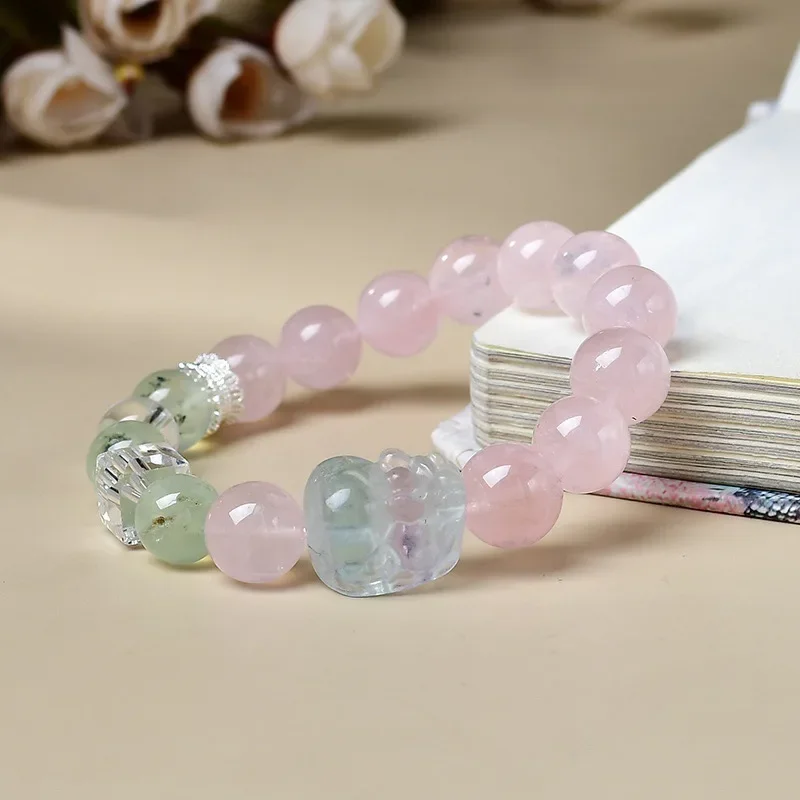 

Natural Pink Crystal Grape Stone Fluorite Nine-tailed Fox Bracelet Women's Light Luxury Fashion Lucky Bracelet