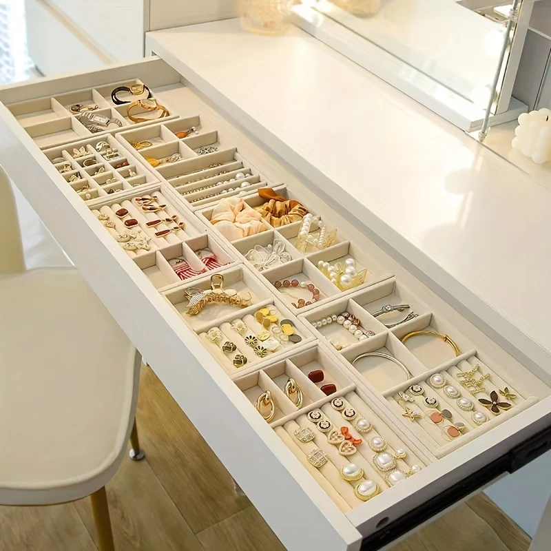 

1pcs multi-color flannelette ring earrings necklace jewelry storage display tray