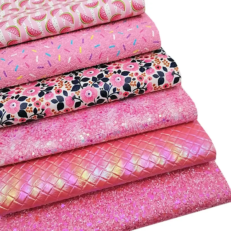 Pink Glitter Leather Sheets Sprinkles Custo Glitter Leather Sheets Flowers Printed Faux Leather DIY Craft Sheets Mini Rolls W046