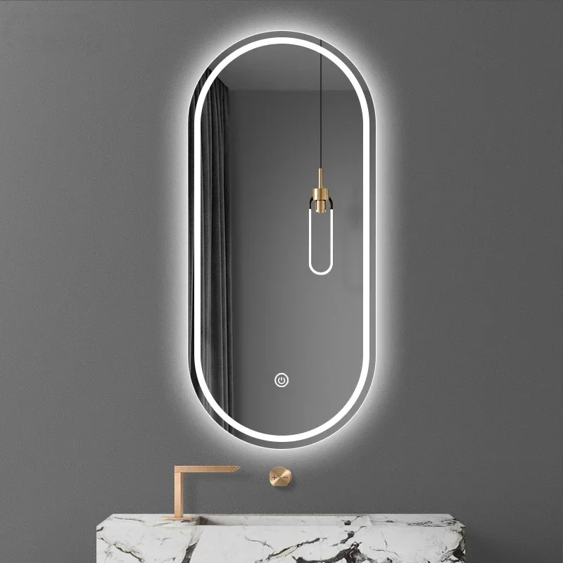 Smart Oval Bathroom Mirror Light Luminous Touch Control Bathroom Mirror Wall Hanging Espejo Con Luz Hair Cut Mirror EB5BM