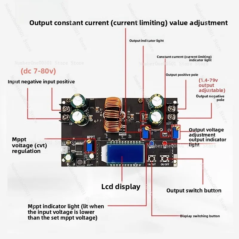 LT8705 المعدل المتزامن وحدة باك الأوتوماتيكية 300W20A شحن الطاقة الشمسية MPPT منظم ، لوحة الطاقة