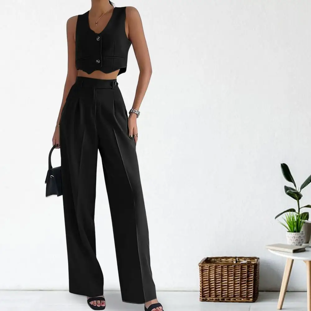 

High-waisted Pants Stylish Women's Office Suit Set with Crop Top Wide Leg Pants Professional Workwear Ensemble for Commute