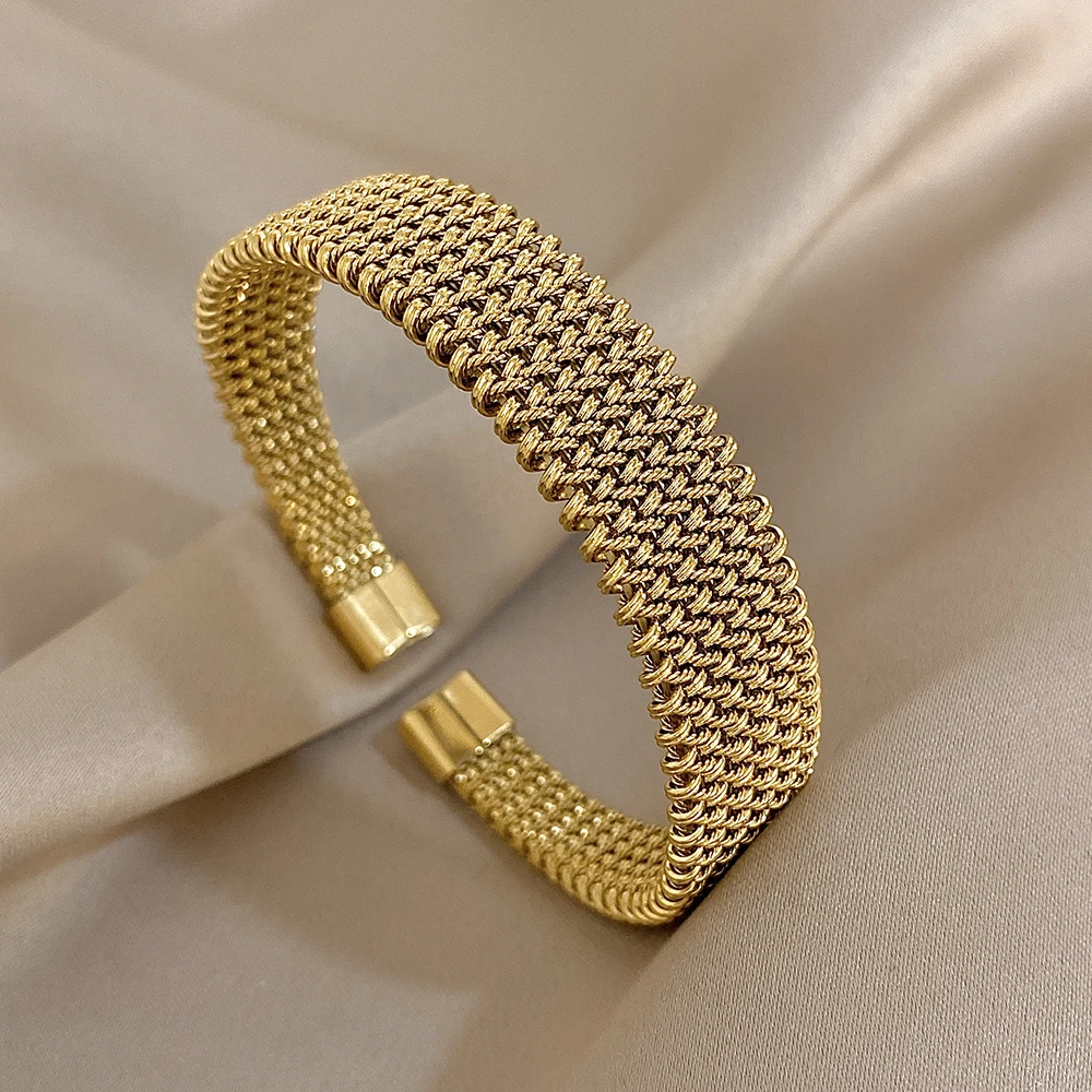 Vintage goldenes Edelstahl-Armband für Damen und Herren, trendig, 5, 7, 10, 14 mm Größe, klobige Armreifen, wasserdichter Schmuck – Detail 3