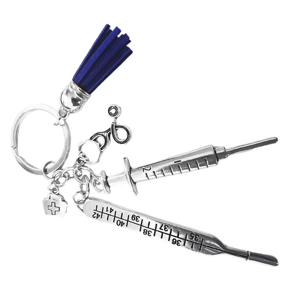 1Pcs Nurse Hat Keyring Creative Metal Pendant Thermometer Injector Shape Keychain Gift for Nurses Doctor Hanging Key Pendant