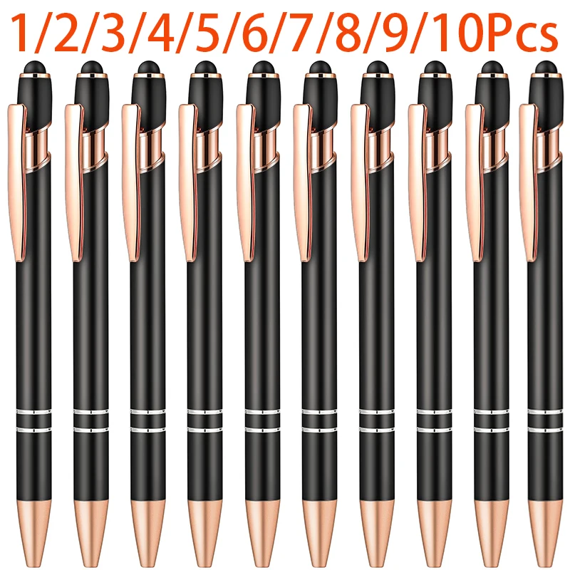 1-10Pcs Ballpoint Pen with Stylus Tip 1.0 mm Black Ink Metal Pen Stylus Pen for Touch Screens 2 in 1 Stylus Ballpoint Pens