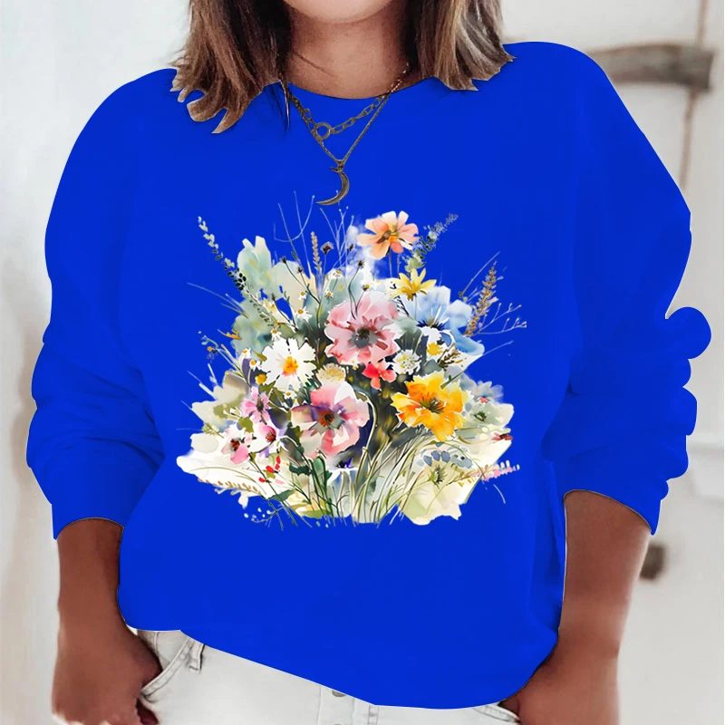 Floral Oil Painting Hoodie Women Fashion Vintage Hoodies Boho Wild Flower Plant Pullover Autumn Long Sleeve Women Sweatshirts