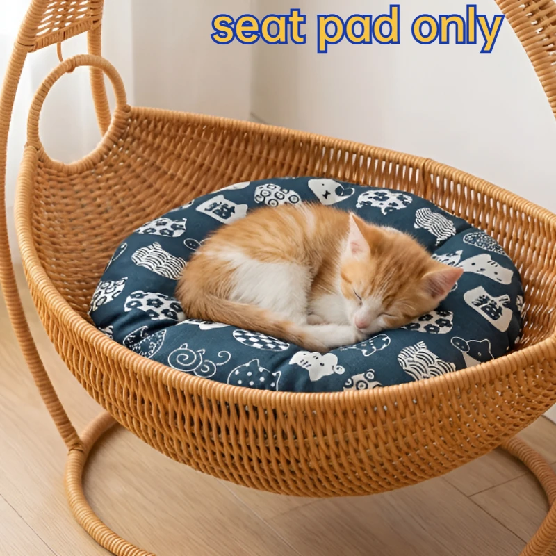 Rattan Weaving Cat Basket Bed With Soft Cushion Round Donut Design Cozy Warm Comfortable Sleeping Nest For Cats And Dogs - view 2