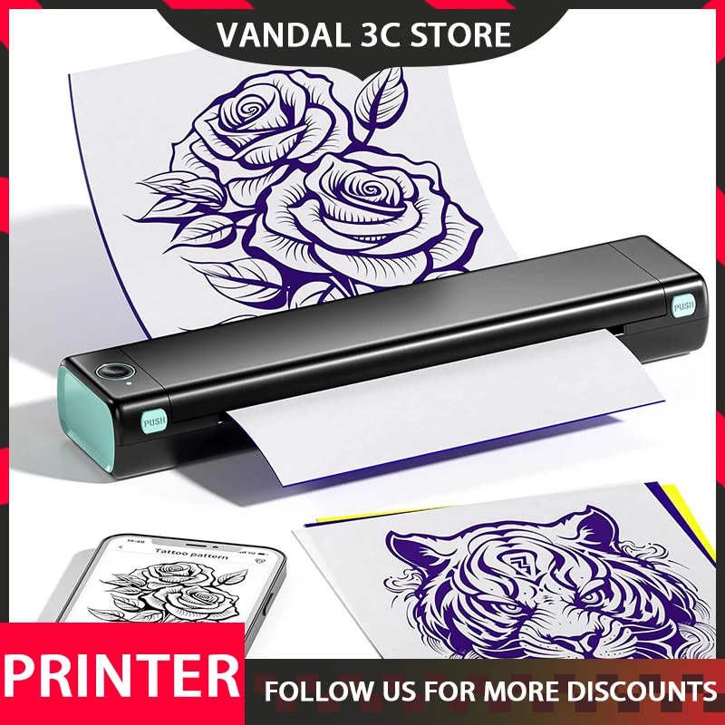 Mr.In M08f Printer Portable Bluetooth custom Printer Continuous Paper Tattoo Transfer Paper Printer A4 Thermal Printing Paper