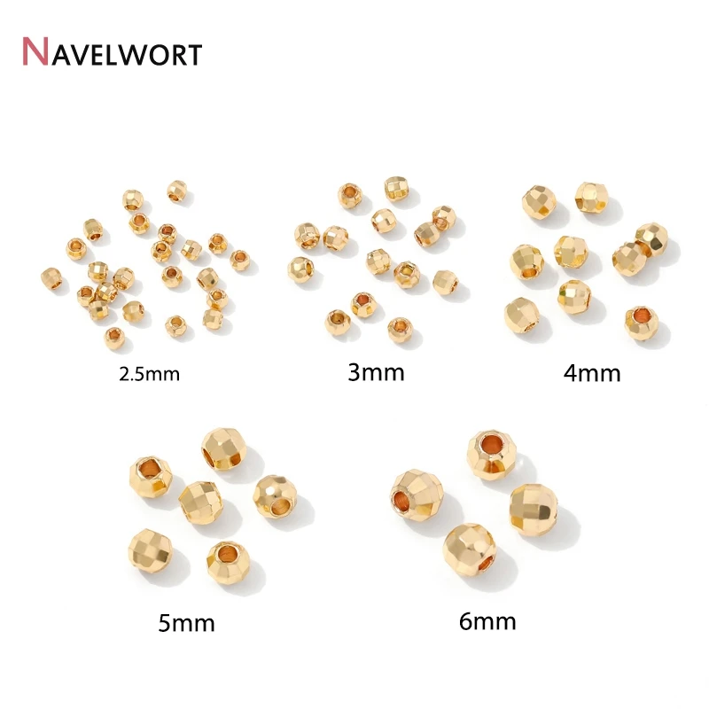 14K Gold Plated Brass Faceted Round Spacer Beads,Separator For Beads, For DIY Bracelet Necklace Making Accessories view 3